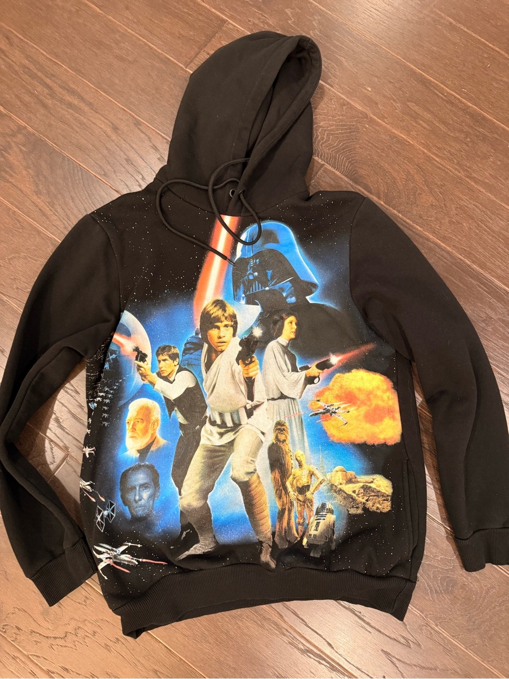 Bershka Black Star Wars Graphic Crewneck Hoodie with Blue and Orange Print